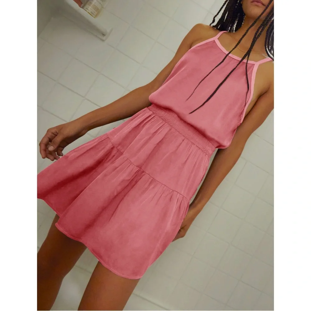 NATION LTD | NWT $235 Quincy Sateen Mini Skirt in Strawberry Shake, Size Small